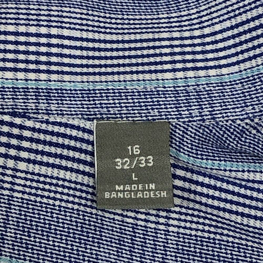 Michael Kors Mens Size 16 Large Slim Fit Blue Dress Shirt Plaid 32/33 Sleeve - Picture 5 of 7